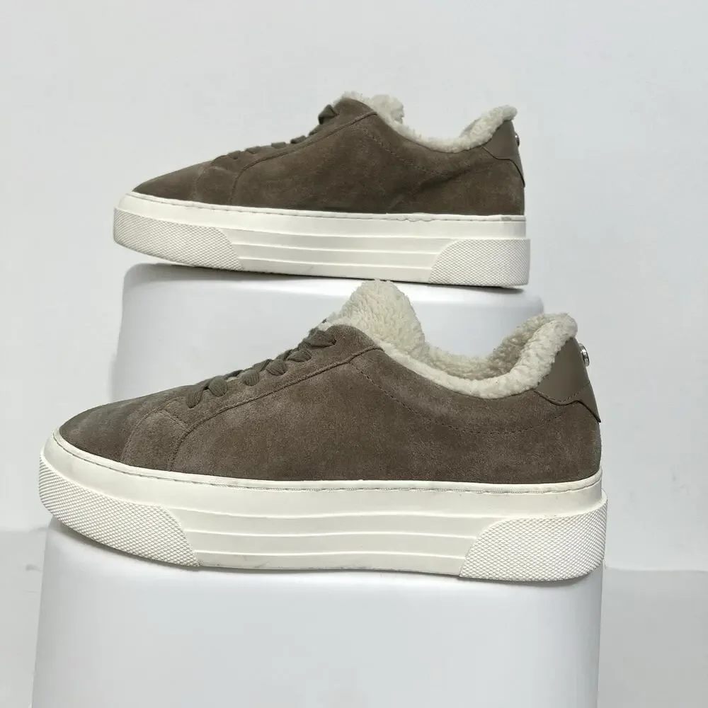 Steve Madden Women’s Size 9M Studio F Faux Shearling Lined Sneaker Taupe Suede